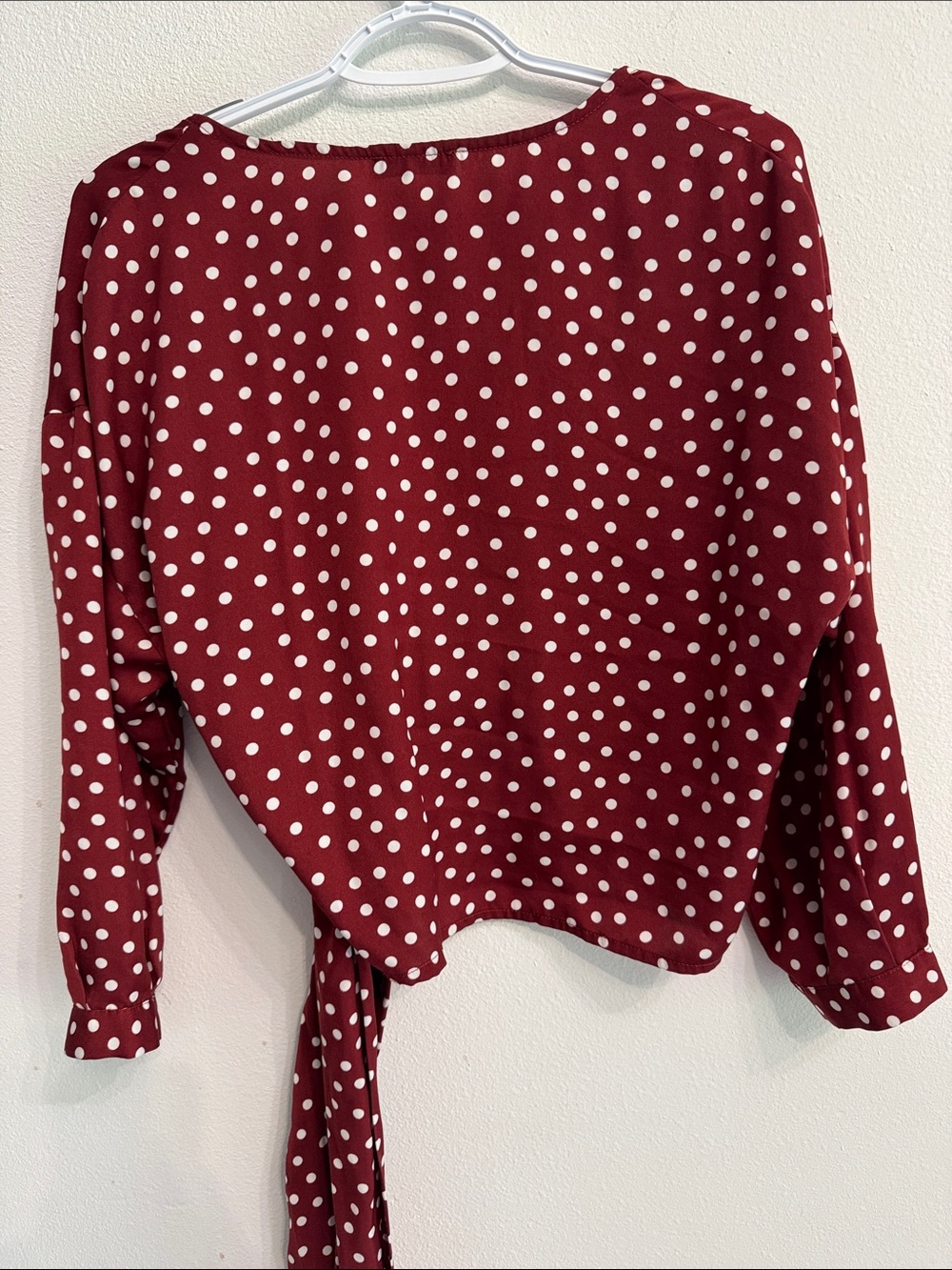 Cotton On Burgundy White Polka Dot Wrap Blouse size medium - Picture 4 of 4